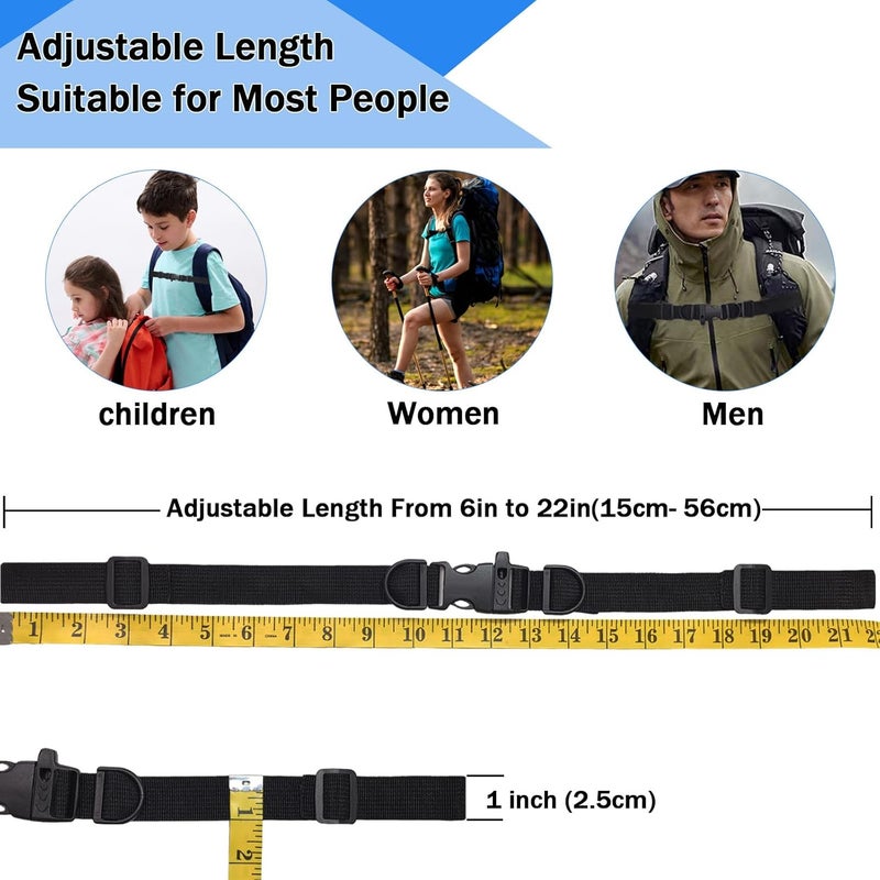 Keromtein 2 PCS Backpack Chest Strap Add on, Adjustable Sternum Straps for Backpacks and Schoolbag, Heavy Duty Backpack Waist Strap Chest Belt with Whistle Quick Release Buckle and Slide Lock for Hiking Jogging - Image 2